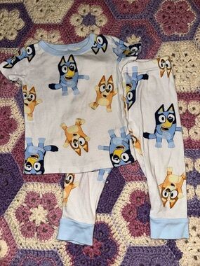 Toddler Cartoon Character Pajama Set in White, Blue, and Tan